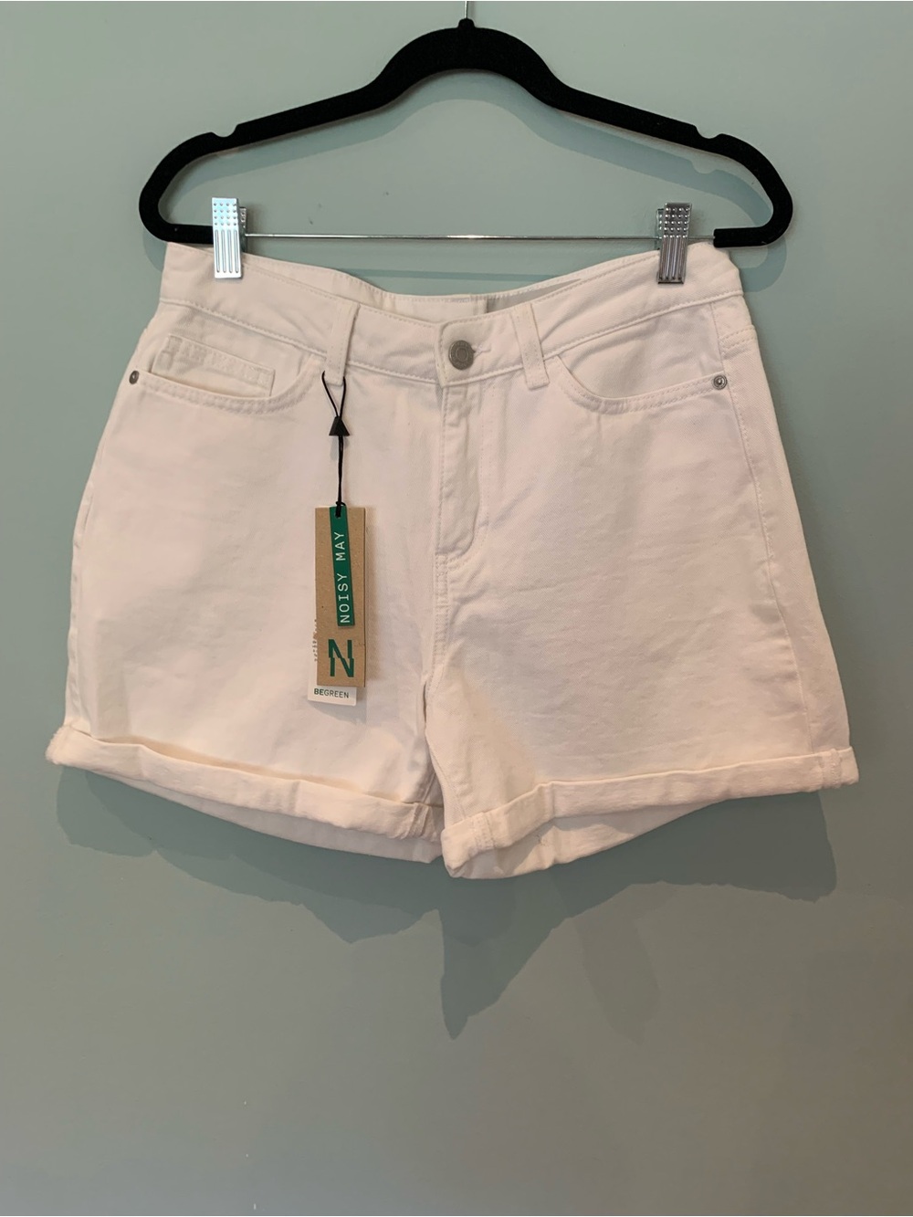 Noisy May White High-Rise Rolled-Hem Denim Shorts
